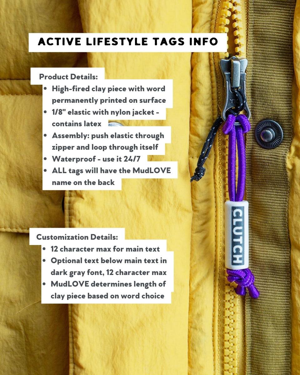 Custom Active Zipper Tags BULK MudLOVE