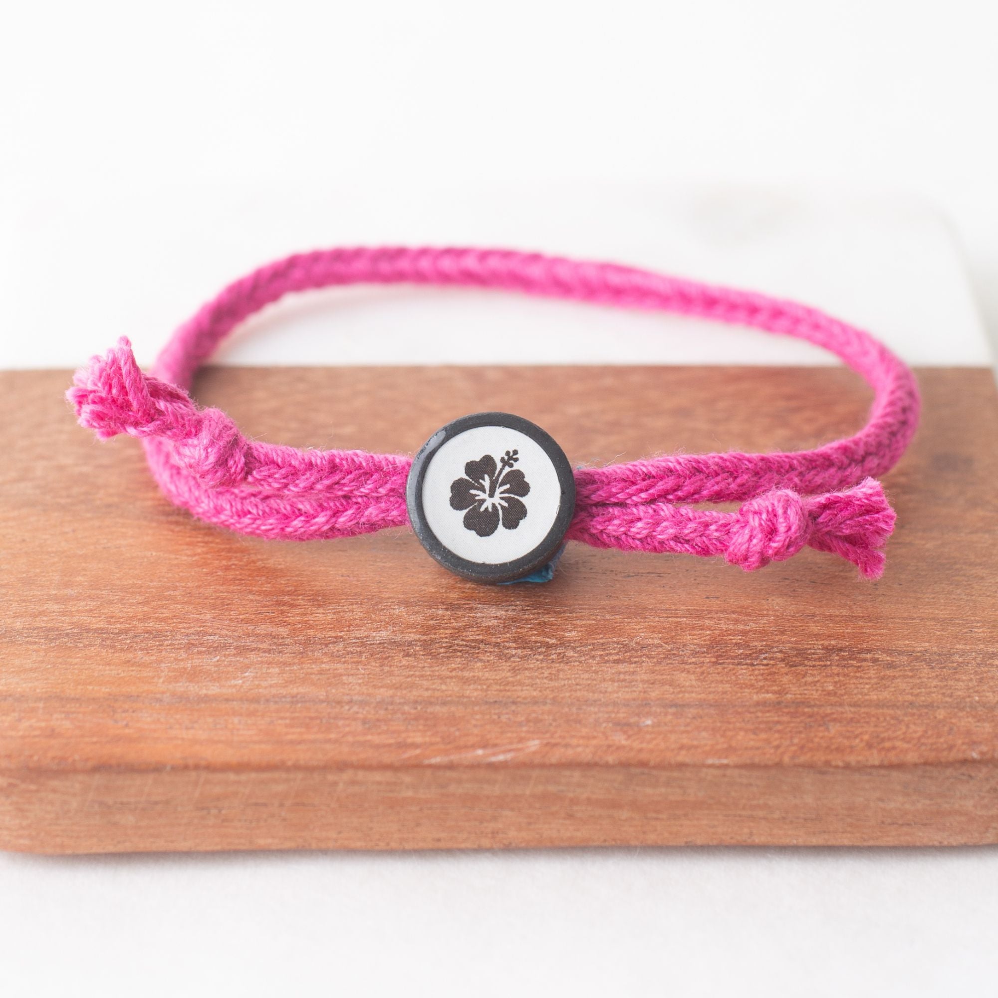 Daily Tap for Inspiration Beacon Bracelet - Hibiscus Flower - Woven Cord