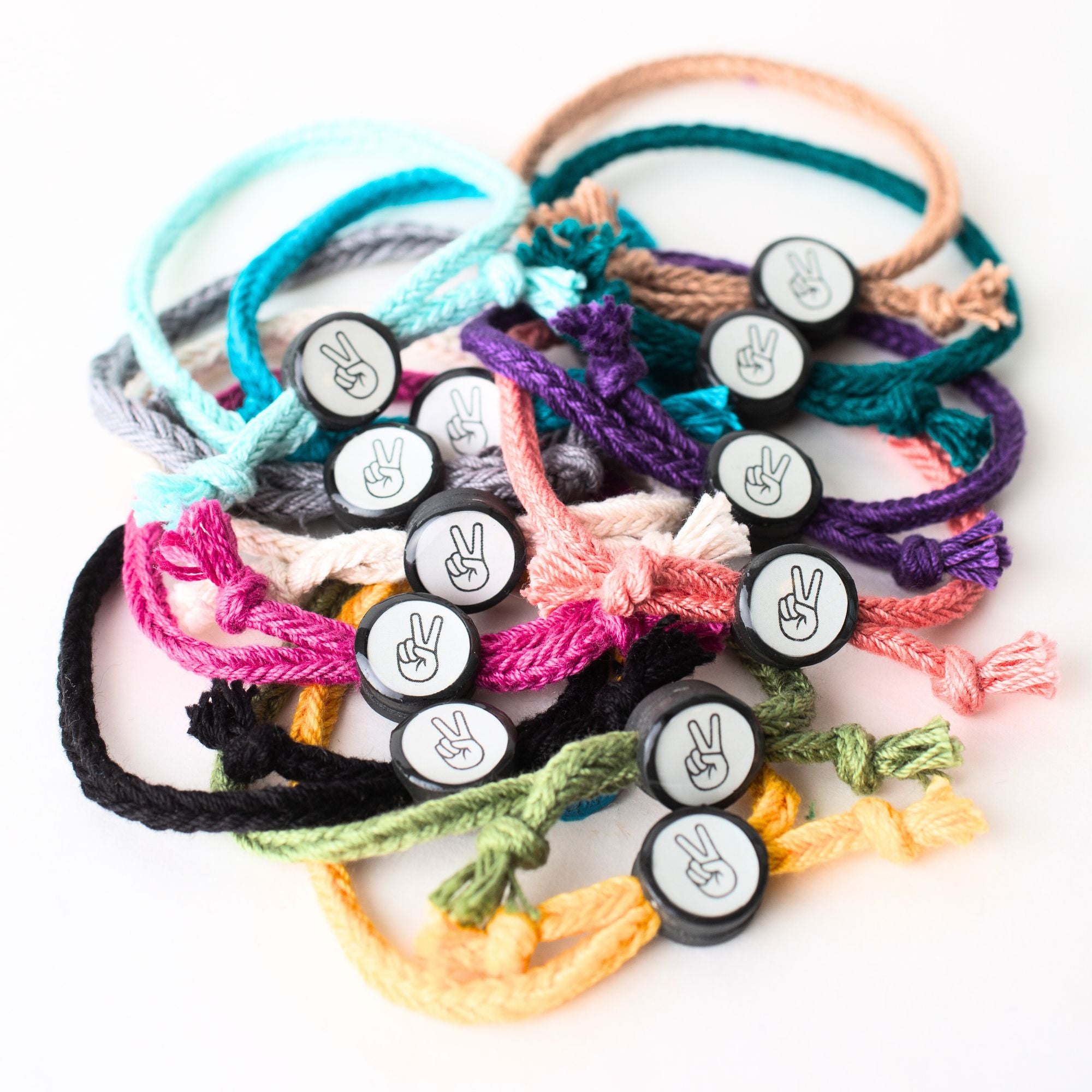 Daily Tap for Inspiration Beacon Bracelet - Peace Sign - Woven Cord