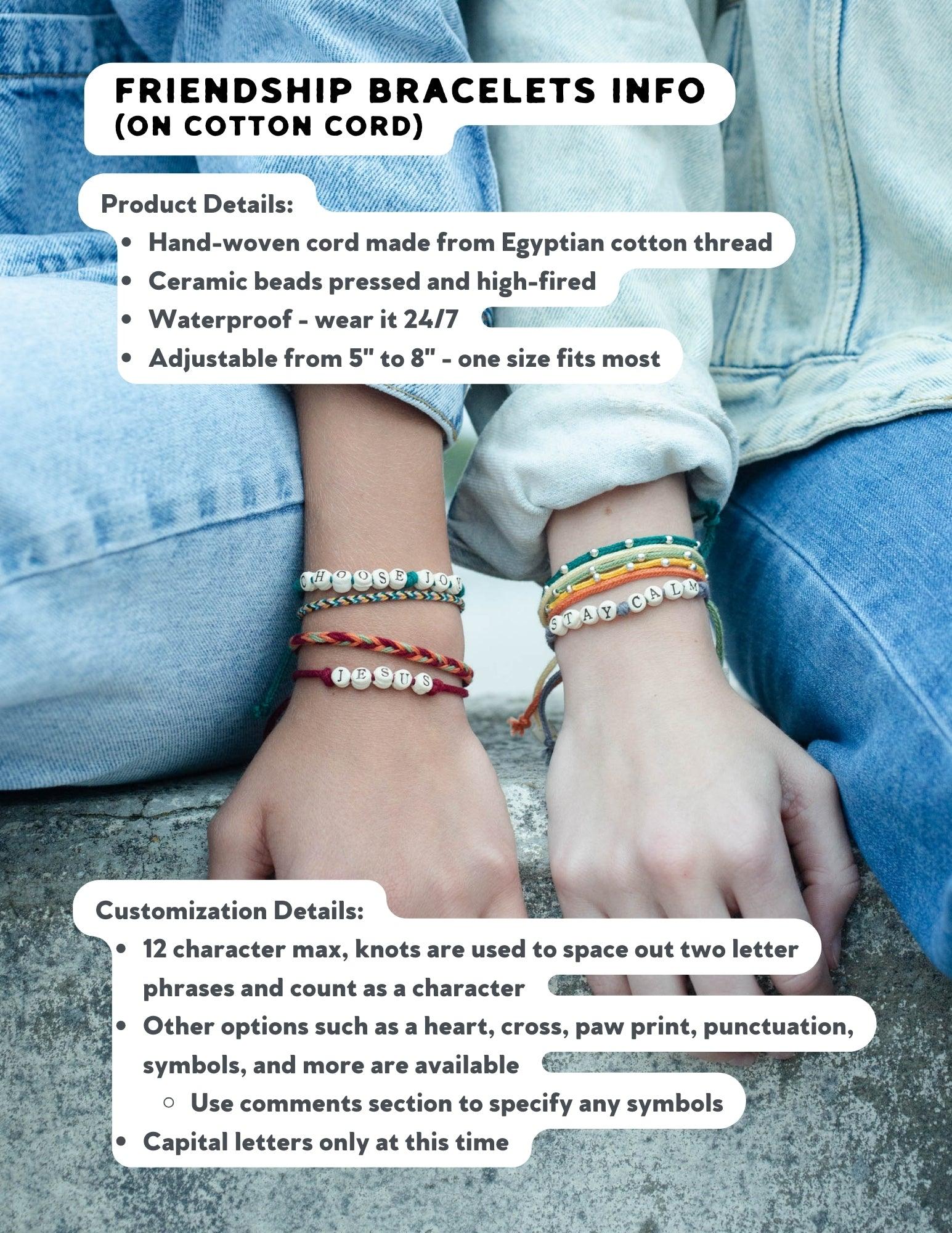 Personalized Friendship Bracelets on Woven Cord - MudLOVE