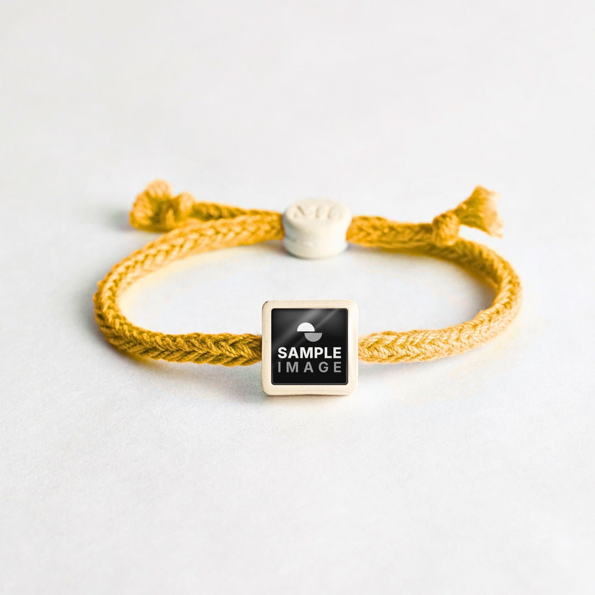 Tap-to-Phone Bracelets on Bold Weave - Cream Clay Square